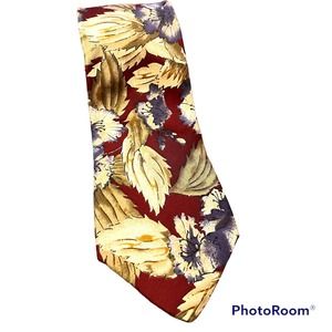 Bugatti Italian Silk Floral Tie 3.5" Wide 57" Long Made in USA